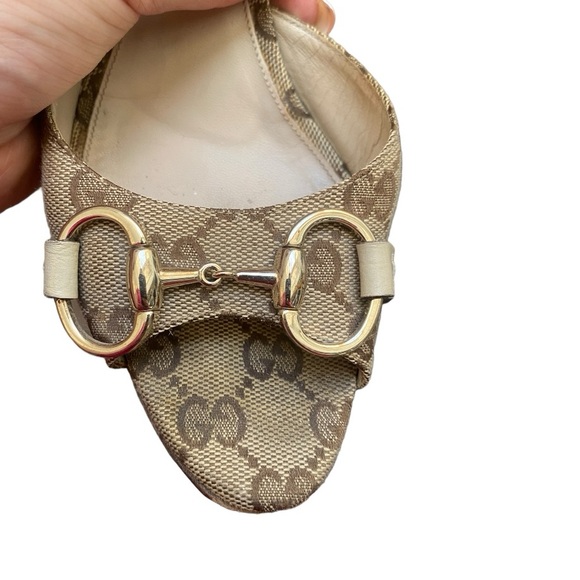 Gucci Beige GG Canvas Hollywood Horsebit D'orsay Pumps Size:7.5 - Picture 10 of 13